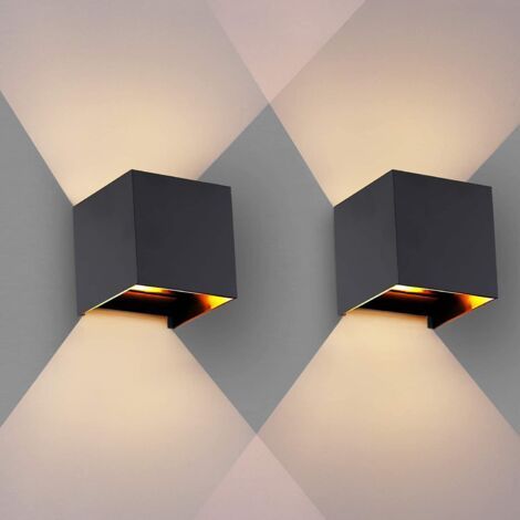royaluxe- (2PCS)12W Applique Murale Led Noir Lampe Murale Carrée D'Intérieur Applique Murale Aluminium Moderne Pour Chambre À Coucher, Cuisine, Blanc Chaud (1/5)