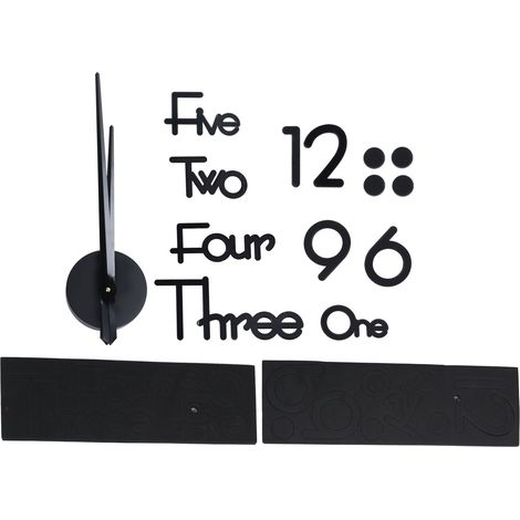 Horloge murale adhésive sans cadre, autocollant miroir à faire soi-même pour la décoration de la maison, du bureau ou de la chambre. Grand format, noir. (1/5)