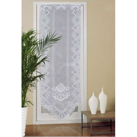 Cortina de encaje para puerta, 60 cm x 180 cm, voile semitransparente, bordada, para decoración del hogar, salón, dormitorio, blanca. (1/3)
