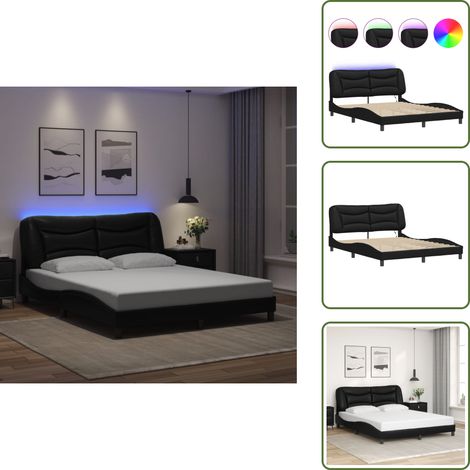 Cama con LED - vidaXL Estructura de cama con LED sin colchón Hvar negro 160x200 cm - Cama de madera