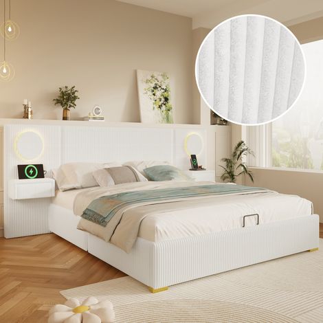 Polsterbett mit Stauraum 180x200 cm Samt Beige, LED, USB, ohne Matratze – MEUBLIV (1/5)