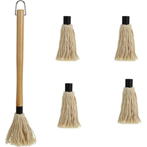 Spazzola per barbecue da 45 cm (18 pollici) con lungo manico in legno e 4 testine di ricambio per grigliare e affumicare le bistecche. (1/4)