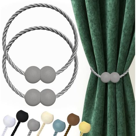 Fermacravatte magnetiche per tende beige, 2 pezzi, ganci fermatende con clip per tende decorative in casa, camera da letto e ufficio (grigio) (1/5)