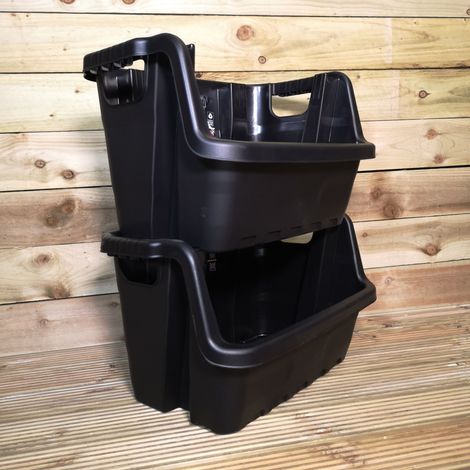 Pack of 2 / 59 x 41 x 36cm Heavy Duty Plastic Stackable Crates / Pick Bins with Handles (1/5)