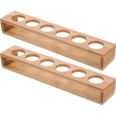 Lot de 2 - Porte-verres - Plateau de service - 6 trous pour verres à shot - Bambou naturel - Pour fêtes et bars - Kaki - 32,70x6,50x5,00 cm (1/5)