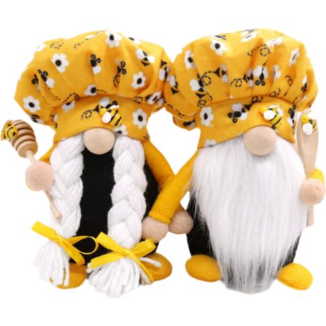 Gnome Abeille - Décoration Scandinave Nisse Tomte en Feutre avec Cuillère et Doseur à Miel - Pour Étagère, Plateau à Étages ou Fenêtre - Lot de 2 (1/5)