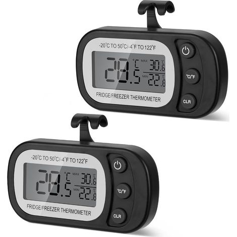 Set mit 2 digitalen Kühlschrankthermometern – Magnetische Küchenthermometer mit Haken, gut lesbares LCD-Display – Für Küchen, Restaurants, Bars und Cafés
