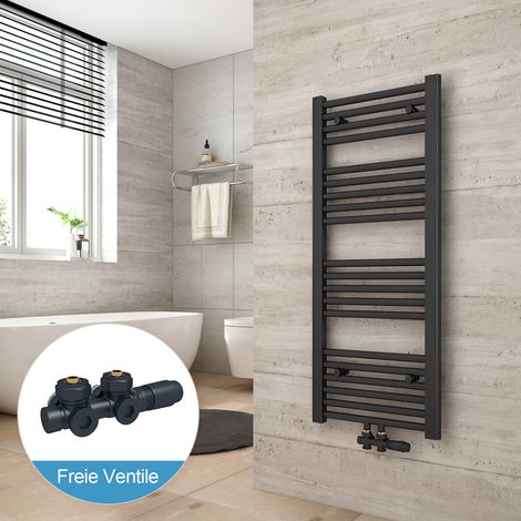 Heilmetz Radiadores toalleros de agua conexión intermedia Incluye conexiones de radiador 100x40cm Antracita Radiador + Antracita Válvula