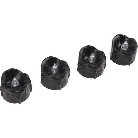 Lot de 12 bougies chauffe-plat noires à piles, sans flamme, à effet scintillant, pour Halloween. (1/5)