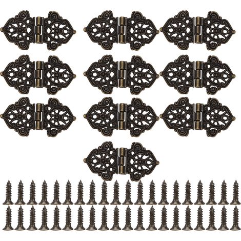 Bisagras decorativas antiguas de aleación de zinc, con estampado en bronce verde, para muebles (cajas, arcones).