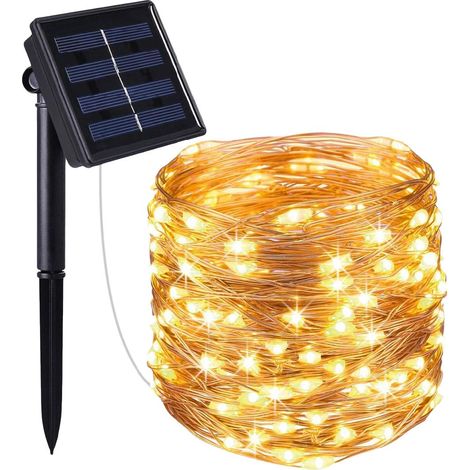 Guirlande solaire extérieur lumineuse jardin, terrasse - Ampoules LED 8 modes - 7 m - Blanc chaud - Linxor (1/5)