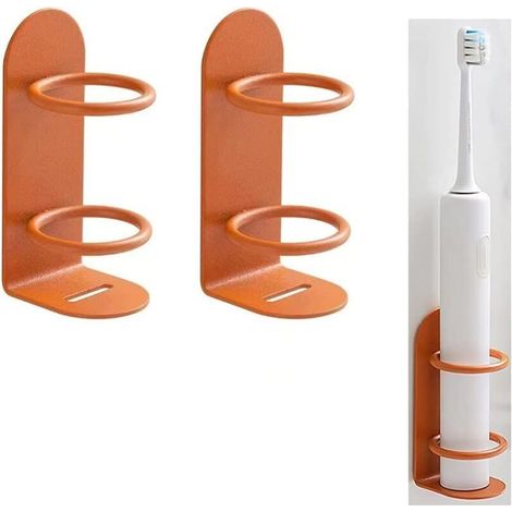 Lot de 2 porte-brosses à dents électriques, support mural pour brosse à dents, respectueux de l'environnement, pour salle de bain, sans perçage (orange)