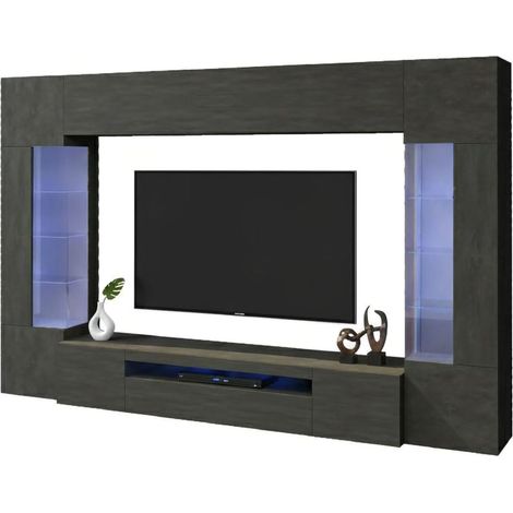 Dmora - Parete attrezzata Arga, Set salotto porta TV a 6 ante, Mobile soggiorno multiuso con luce LED, 100% Made in Italy, cm 290x40h191, Antracite