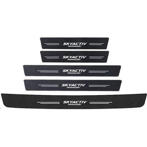 (5 pièces) Autocollants de protection de seuil de porte de voiture en fibre de carbone et cuir pour Mazda Skyactiv,logo,coffre,pare-chocs,protection anti-rayures (1/3)