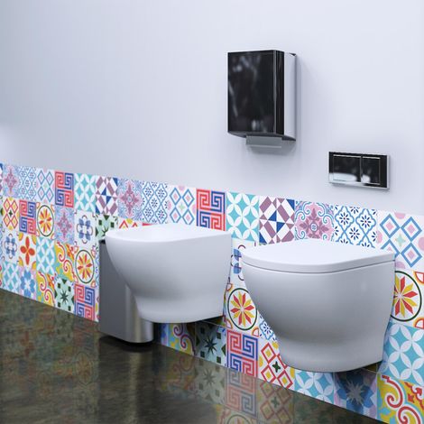 (24 pièces) Stickers Carrelage Adhésif 20x20 cm - Sticker Autocollant Carreaux de ciment – Décoration Murale Stickers Carrelage pour Salle de Bain et Cuisine - Carreaux de ciment adhésif mural