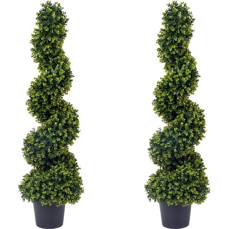 Lot de 2 arbres topiaires artificiels spirale – Eucalyptus & cyprès – 120 cm – Feuillage PE réaliste, résistant UV – Décoration intérieure/externeérieur maison, jardin, porche (1/5)
