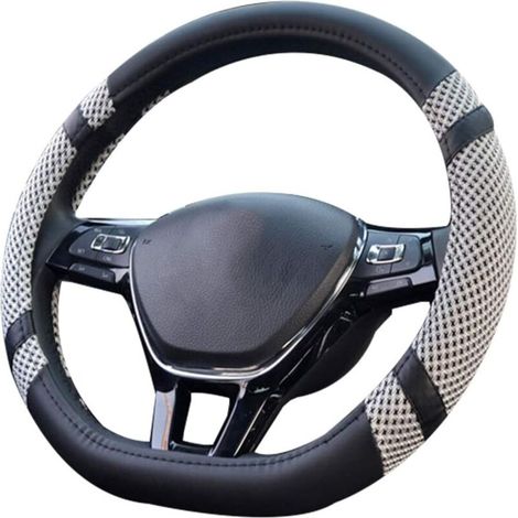 Coprivolante per auto di alta qualità a forma di D, universale, traspirante, resistente e antiscivolo per volanti di diametro 38 cm (15") (D-Grigio) - Fei Yu (1/5)