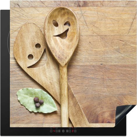 PROTECTOR DE PLACAS DE INDUCCIÓN Madera - Cucharas - Marrón - Smiley Tapa Protectora De Cocina 78x78 cm