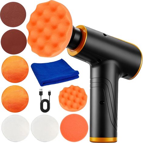 Mini machine de polissage de voiture, kit de polissage de voiture 148 W, polisseuse à batterie, machines de polissage de voiture sans fil rechargeables avec tampons de polissage, 2 x 2000 mAh + 2 (1/5)