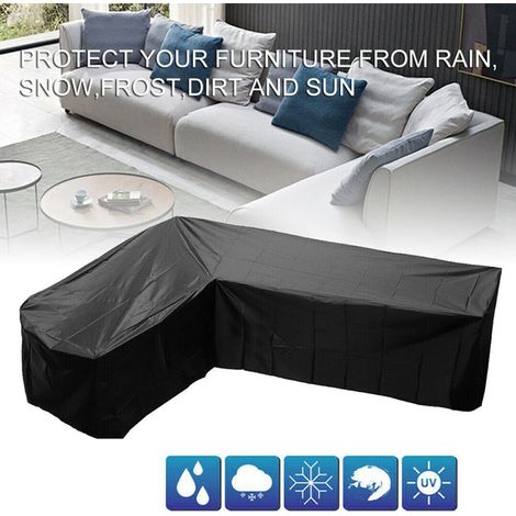 Housse pour canapé d'angle en L, en tissu Oxford imperméable, protection pour mobilier de jardin, 286 x 286 x 82 cm, noire (1/3)