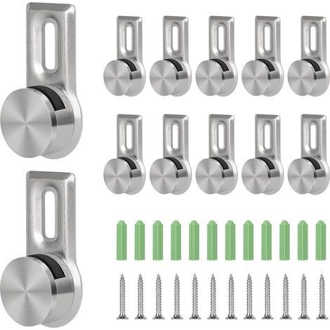 12 x Fixation Miroir Mural Accroche Miroir pour Plaques de 4-7 Mm d'épaisseur, Attache Miroir Lourd pour Tableaux en Verre Acrylique avec 12 Vis Inox et 12 Ancrages Muraux (1/5)
