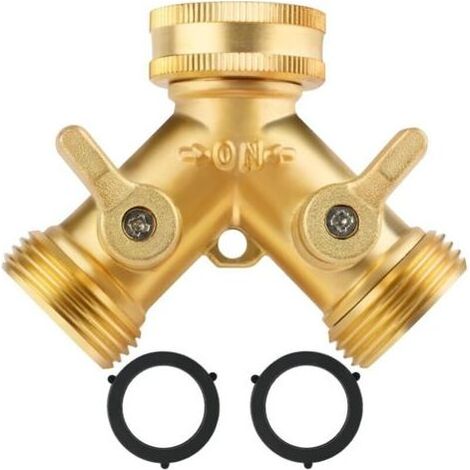 Robinet Double Machine a Laver, 3/4" 2 Voies Raccord en Y pour Tuyau D'arrosage avec Indépendant Vannes Marche pour Jardin, Potager Extérieur (1/5)