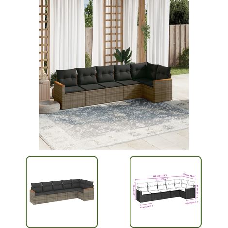 The Living Store 6-tlg. Garten-Sofagarnitur mit Kissen Grau Poly Rattan - Gartenmöbel - Sofasatz - Rattan Möbel - Outdoor Sofa - Esszimmergarnitur (1/3)