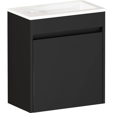 Meuble sous-vasque 46 cm MDF noir avec lavabo blanc et porte à fermeture douce - CHICFURN (1/5)