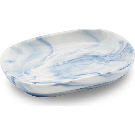 Porte Savon Ceramique, Antidérapant Porte Savon Marbre, Porte Savon Salle de Bain, Support Savon Solide pour Cuisine, Baignoire, Évier et Douche (Bleu) (1/5)