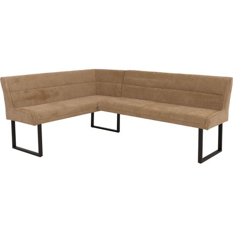 [NEUWERTIG] Eckbank HHG-515, Esszimmerbank Bank, Öko-Tex (310g/m²) Chenille Stoff/Textil Metall 159x210cm hellbraun (1/5)