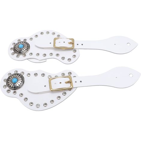 Lot de 2 courroies d'éperon en simili cuir nappa avec strass, attaches réglables pour cavaliers western, blanc (1/5)