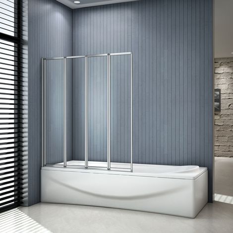 Sopravasca 100x140cm Parete Da Vasca Bagno 4 Antine Pieghevoli A Libro Vetro Temperato Trasparente 4 mm Profilo Cromato Lucido (1/5)