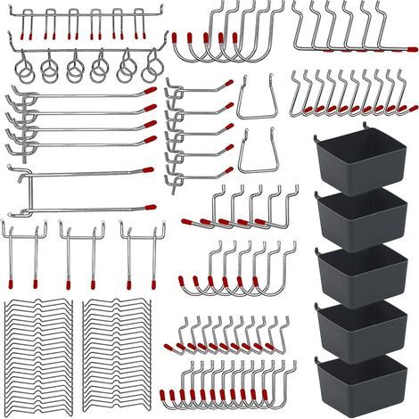 Ensemble, crochets métalliques pour panneau perforé, organiseur utilitaire suspendu avec bacs, verrous à chevilles pour organiser les outils, les accessoires d'atelier et de garage (1/4)