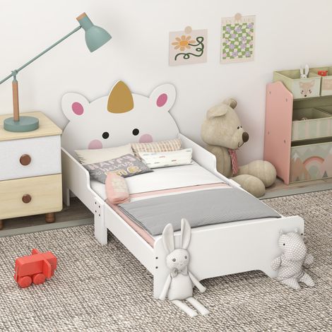 Cama infantil con diseño de unicornio, para niños de 3 a 6 años, incluye somier de láminas, soporta hasta 80 kg, 143 x 74 x 67 cm, color rosa.