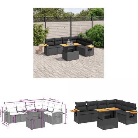 7-tlg. Garten-Sofagarnitur mit Kissen Schwarz Poly Rattan - Gartenmöbel - Gartensorte - Lounge Set - Outdoor Möbel - Rattan Gartenmöbel - Home & Living (1/3)