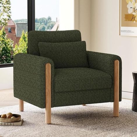 Fauteuil relax - KOMHTOM - Teddy velours - Vert - Coussin épais rembourrage dense - 87x83x88.5 cm (1/5)