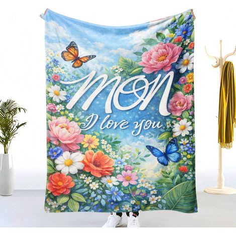 Mama, ich liebe dich Flanelldecke mit Blumen- und Schmetterlingsmuster – eine weiche und warme Decke, geeignet für Schlafzimmer, Wohnzimmer und Sofa – ein Muttertagsgeschenk (erhältlich von allen Mark