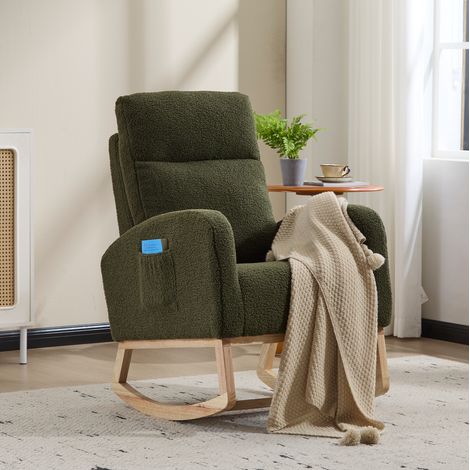 Mecedora 75x63x104 cm de tela de felpa verde con bolsillo lateral para dormitorio – MEUBLIV (1/5)