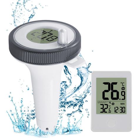 1 - Thermomètre Piscine - Capteur Flottant Sans Fil - Affichage LCD Étanche IPX7 - Surveillance Température Eau - Pour Spa Étang Aquarium - Blanc - 20x10cm (1/5)