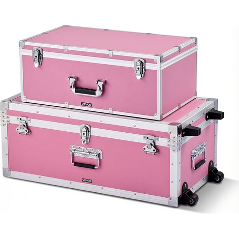 VEVOR 2 x Transportkoffer Aufbewahrungskoffer Aufbewahrungskisten Abschließbar, Große Aufbewahrungskiste (763 x 392 x 312 mm) mit Rollen & 3 Metallgriffen, Transportruhe mit Deckeln für Wohnung Rosa (1/5)