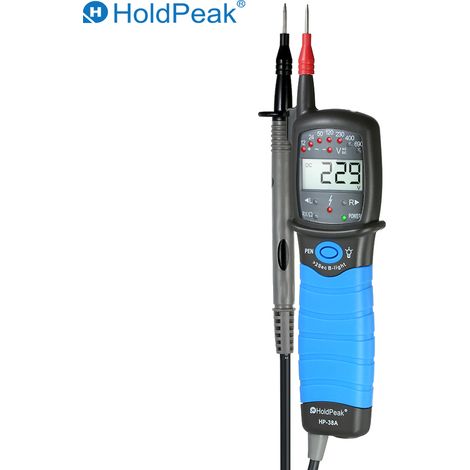 HoldPeak AC/DC LCD-Spannungsprüfer mit selbstkalibrierendem Kontaktdetektor, Durchgangsprüfung und Phasenrotationsprüfung