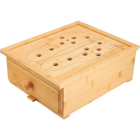 Boîte de moxibustion pour les pieds en bambou résistant et brillant, avec 6 compartiments et 6 aérations, dotée d'un tiroir et d'un porte-rouleau de moxa pour la moxibustion des pieds. (1/5)