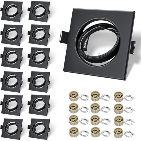 12x Cadres Encastrables GU10 Carrés, Noir Mat (1/5)