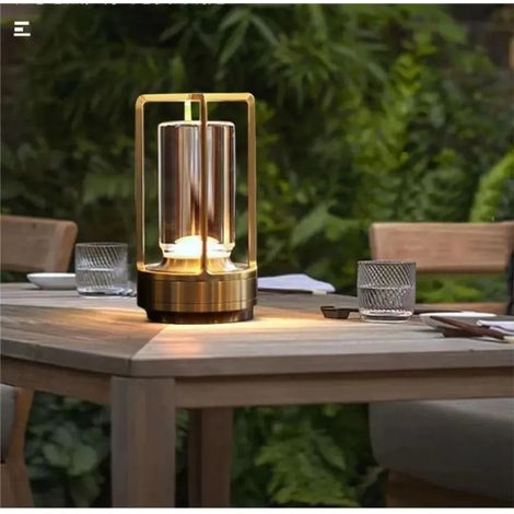 Kabellose, dimmbare LED-Touch-Schreibtischlampe, 3 Farben, stufenlose Dimmung, geeignet für Wohnzimmer, Nachttisch und per USB aufladbar, auch für Camping. Farbe: Gold. (1/5)