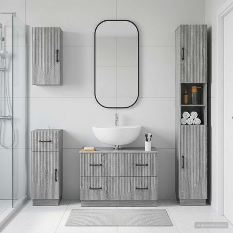 vidaXL 4 Piece Bathroom Cabinet Set HOORN Grey Sonoma Engineered Wood (1/5)