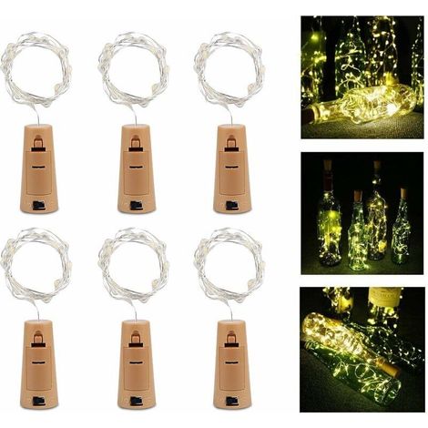 Led Bouteille Lumière 6 Pièces, Lumière 20 Led 100cm Chaîne Lumineuse Blanche Chaude Fil De Cuivre À Piles Bouteille De Vin (1/4)