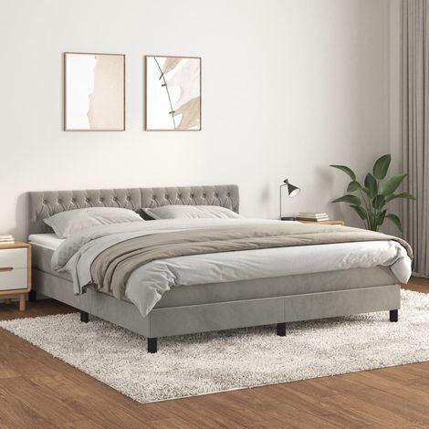Cama box spring con colchón terciopelo gris claro 180x200 cm (1/5)