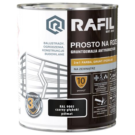 Pintura Rafil Prosto para óxido, negro intenso semimate RAL9005, 0,75 l (1/2)
