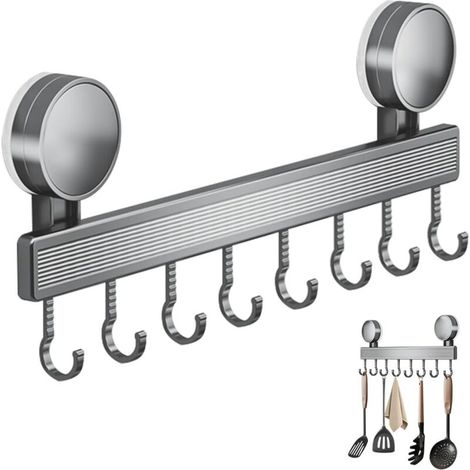 Gris, soporte para utensilios de cocina con ganchos, estante de almacenamiento práctico y extraíble, fácil de instalar sin taladrar, soporte para utensilios de cocina reutilizable, perfecto para el ho (1/5)