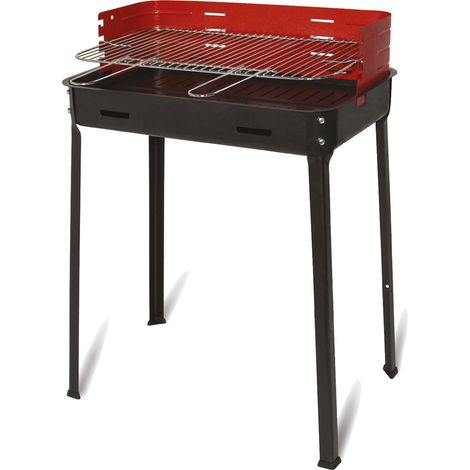 Barbecue a Carbone Flavia 45x35x80 cm Griglia Regolabile a 3 Altezze Senza Ruote 0 Nero e Rosso